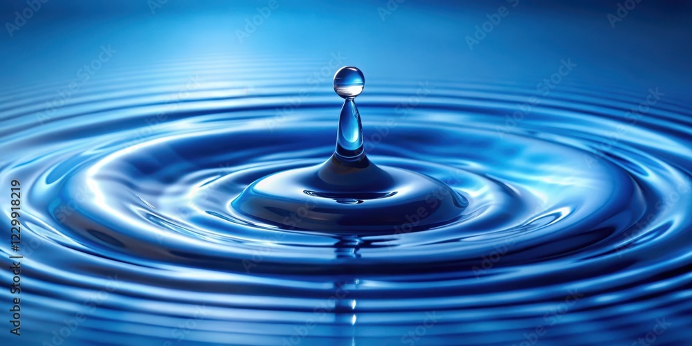 Water drop on blue background with ripples, water drops, blue background, water drops Water drop on blue background with ripples, water drops, blue background, water drops