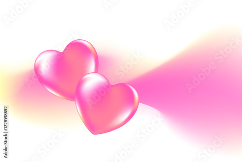 Cute 3D heart icon with pink, yellow, purple blurry wave form, iridescent smooth gradient brush stroke isolated motion element, transparent background. Dream glow abstract dynamic watercolor shape.