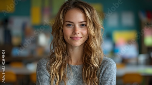 Wallpaper Mural A teacher in front of a classroom, honoring the contributions of educators to society, 8K high resolution with copy space Torontodigital.ca