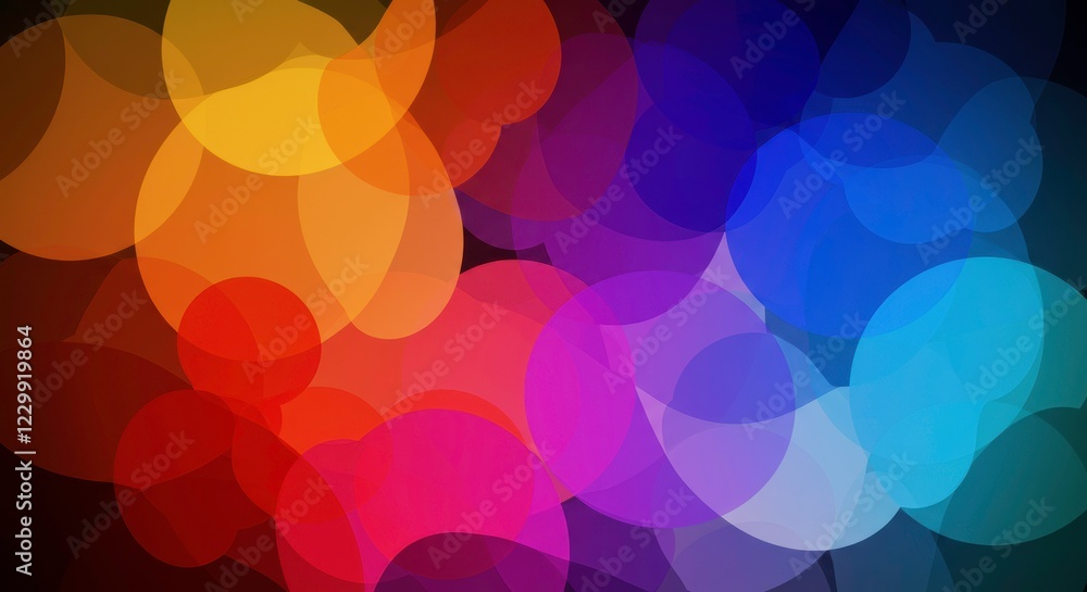 Vibrant Abstract: A symphony of color explodes in this abstract artwork, featuring vibrant and translucent circular shapes in shades of blue, orange, yellow, red, and pink. Vibrant Abstract: A symphony of color explodes in this abstract artwork, featuring vibrant and translucent circular shapes in shades of blue, orange, yellow, red, and pink.
