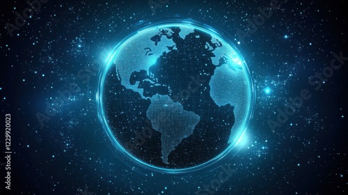 Digital Earth Globe with Starry Background and Neon Effect