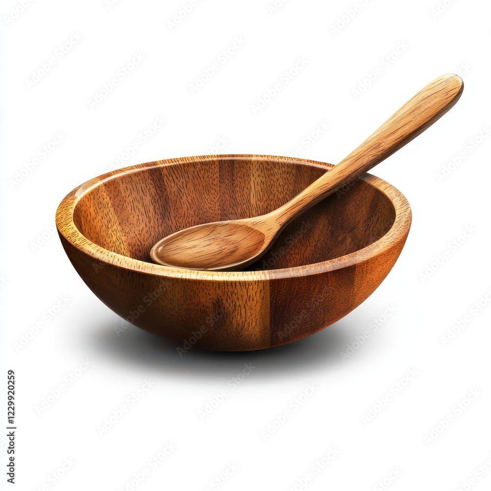 Wooden bowl with spoon isolated on a white background Wooden bowl with spoon isolated on a white background