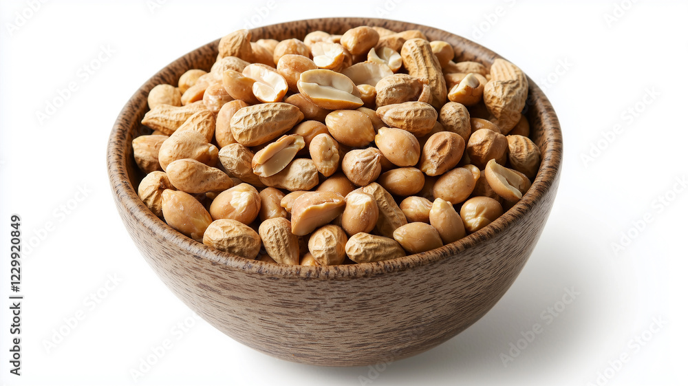 Roasted Peanuts in Wooden Bowl Isolated on White Background
Roasted Peanuts in Wooden Bowl Isolated on White Background