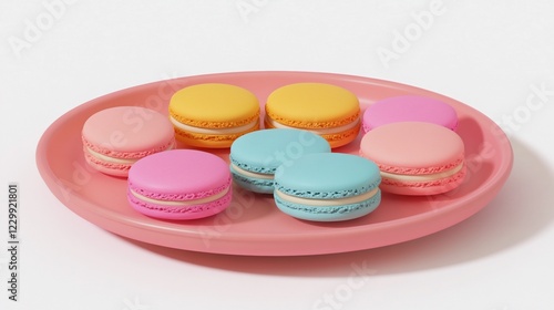 Pastel Macarons on Pink Plate: A Delightful Treat photo