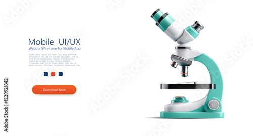 3d colorful microscope stands in a well-lit laboratory, featuring a sleek design for enhanced visibility and ease of use. This tool aids researchers in examining samples with precision.
