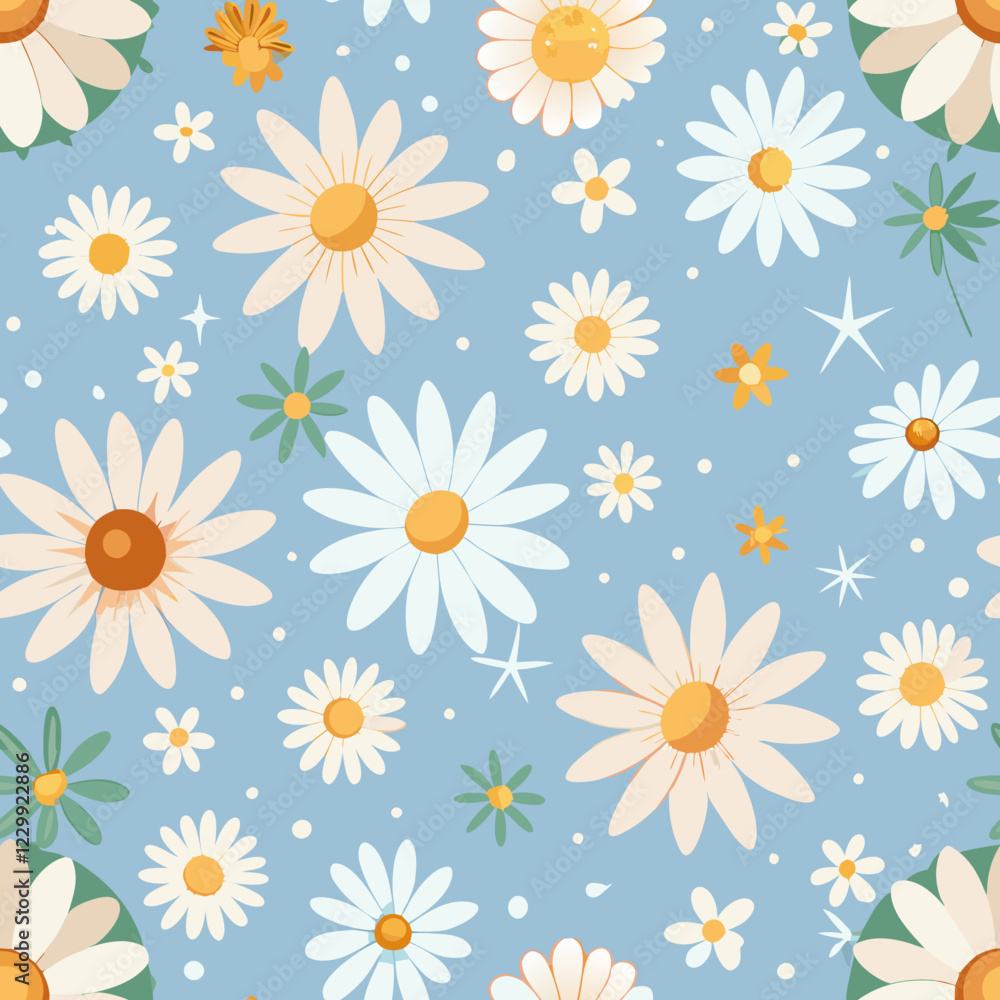 Seamless Spring Daisies and Twinkling Stars Pattern – Dreamy and Romantic. Perfect for: Spring, Mother's Day, floral events, romantic designs Seamless Spring Daisies and Twinkling Stars Pattern – Dreamy and Romantic. Perfect for: Spring, Mother's Day, floral events, romantic designs