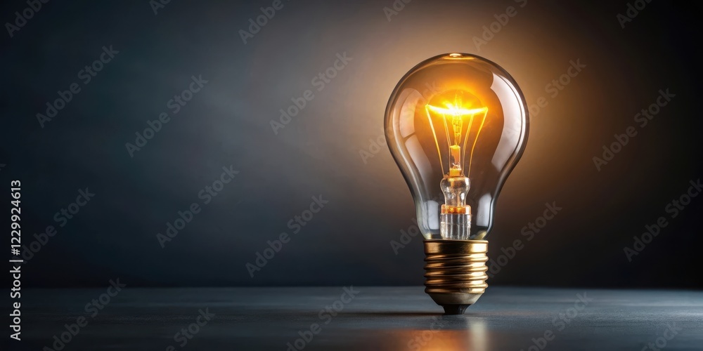 A single light bulb with a warm glow on a dark gray background, illuminated by a soft spotlight A single light bulb with a warm glow on a dark gray background, illuminated by a soft spotlight