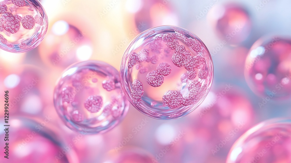 Microscopic Cellular Structures: A Pink Hue in a 3D Render Microscopic Cellular Structures: A Pink Hue in a 3D Render