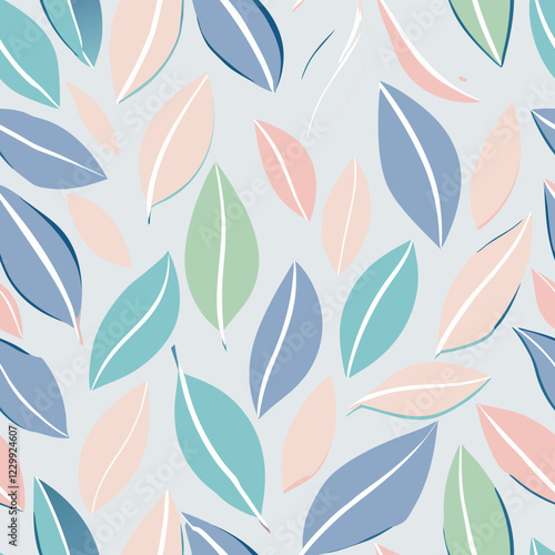 Seamless Soft Pastel Spring Leaves Pattern – Minimalist and Elegant. Perfect for: Spring, fashion, minimalist designs, contemporary themes