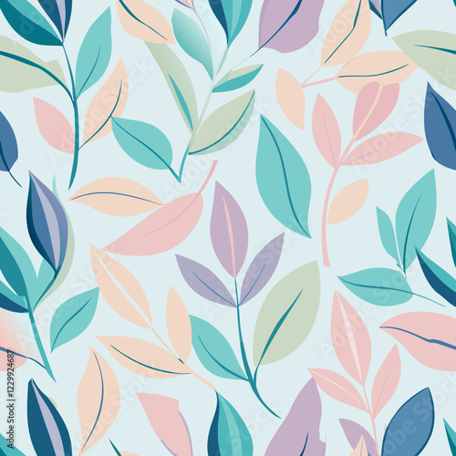Seamless Soft Pastel Spring Leaves Pattern – Minimalist and Elegant. Perfect for: Spring, fashion, minimalist designs, contemporary themes