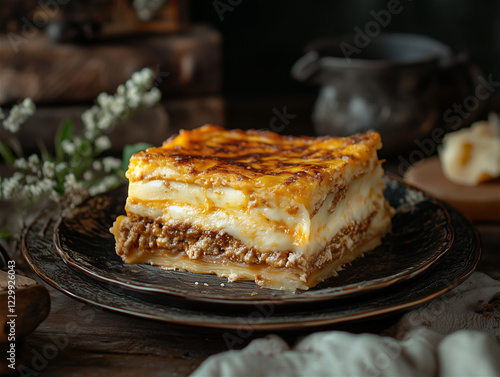 Layered lasagna food photo photo