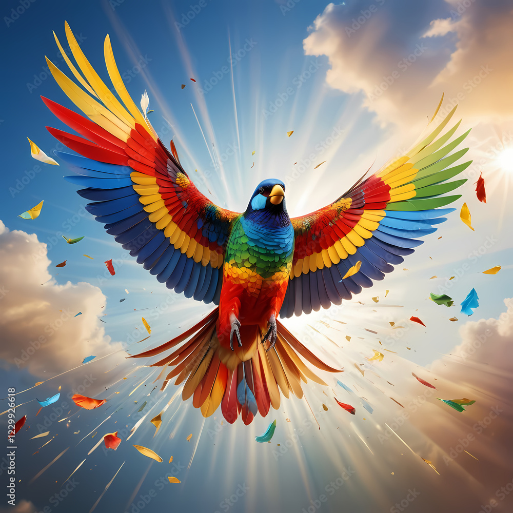 Obraz premium Colorful Cubist Bird in Flight 