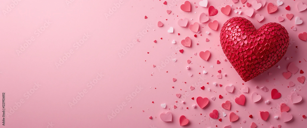 Valentine's day love banner background with red color heart in white background with copy space Valentine's day love banner background with red color heart in white background with copy space