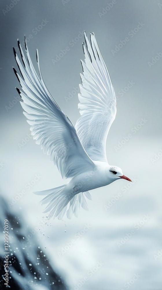 Fototapeta premium HD Phone Wallpaper Majestic White Seabird in Flight Over Ocean Waves Stunning Wings Nature Photography