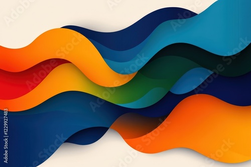 This image features flowing, vibrant waves in shades of blue, orange, and red, creating a dynamic and visually engaging abstract composition. Perfect for creative projects.