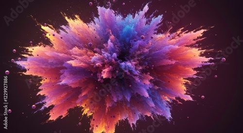 Abstract Color Burst: A vibrant explosion of color, with hues of purple, orange, and blue swirling and dancing in a captivating abstract design, creating a dynamic and energetic visual experience.  