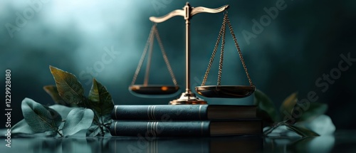 A scale of justice atop legal books, symbolizing law and fairness.