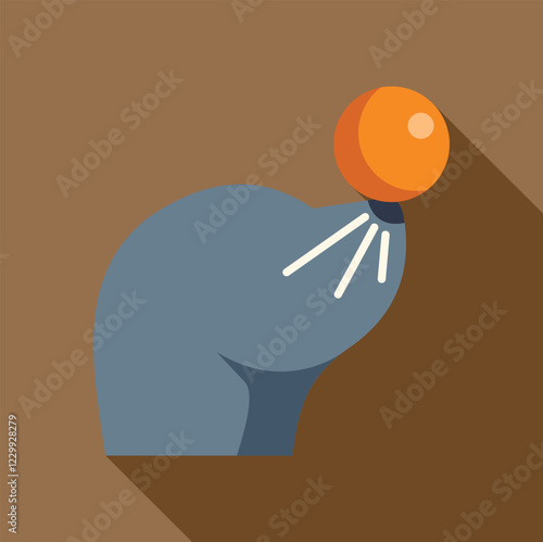 Circus seal balancing an orange ball on its nose, entertaining audience with playful trick