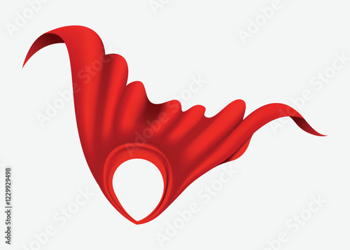 Superhero red cape in front view. Scarlet fabric silk cloak. Mantle costume or cover cartoon vector illustration