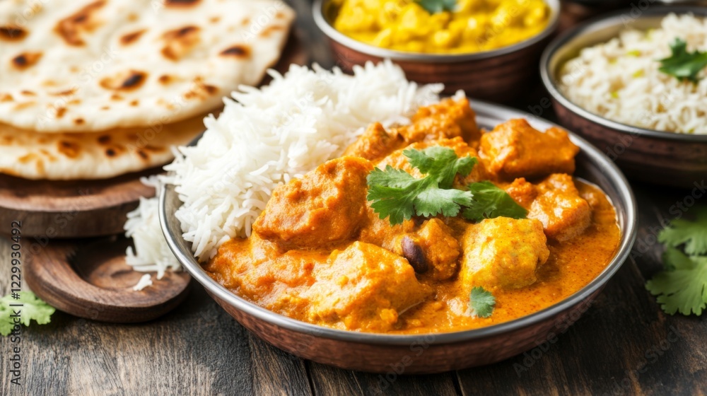 A close-up of a thali platter filled with an assortment of curries, rice, and flatbreads, beautifully presented, highlighting the richness and variety of Indian dining. A close-up of a thali platter filled with an assortment of curries, rice, and flatbreads, beautifully presented, highlighting the richness and variety of Indian dining.