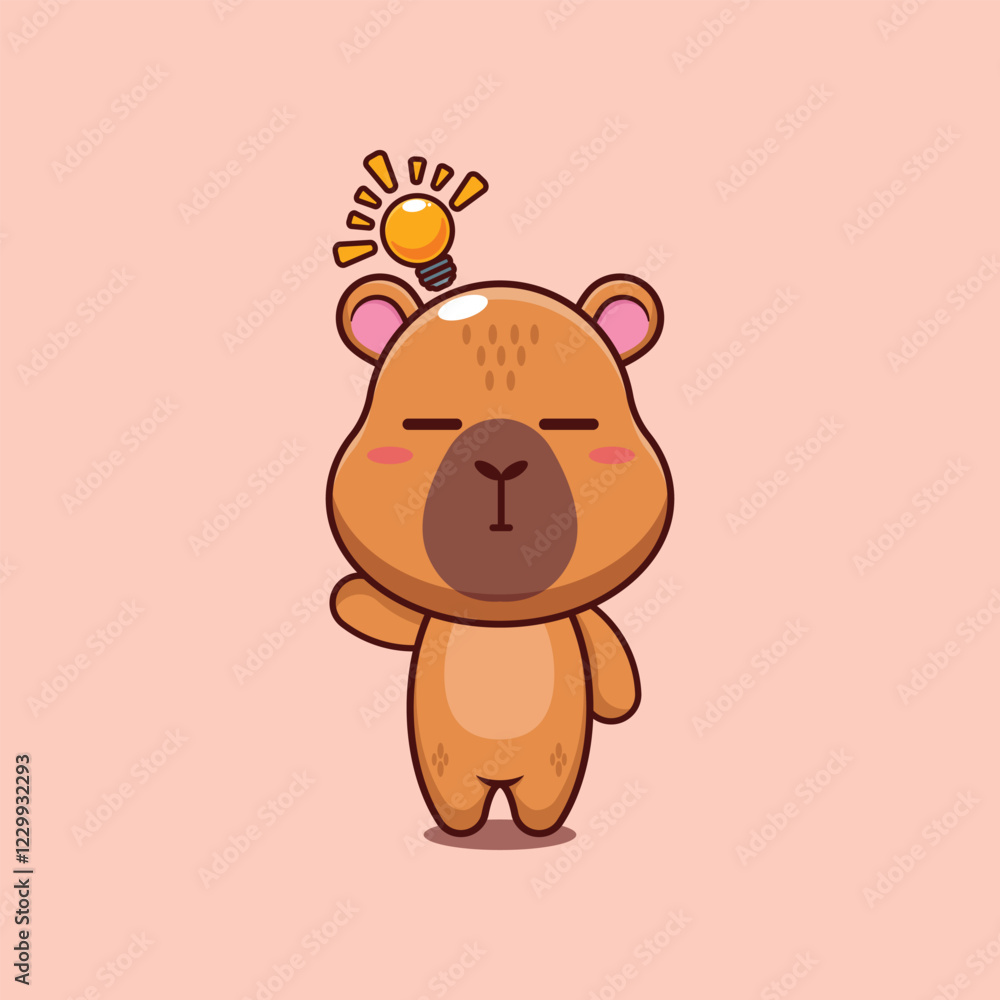 Obraz premium capybara mascot cartoon character vector illustration get an idea.