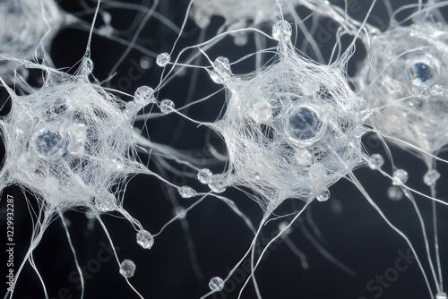 A close up of a bunch of white and clear beads that look like neurons photo