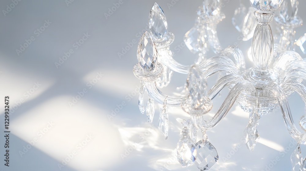 A polished crystal chandelier resting on a white surface A polished crystal chandelier resting on a white surface