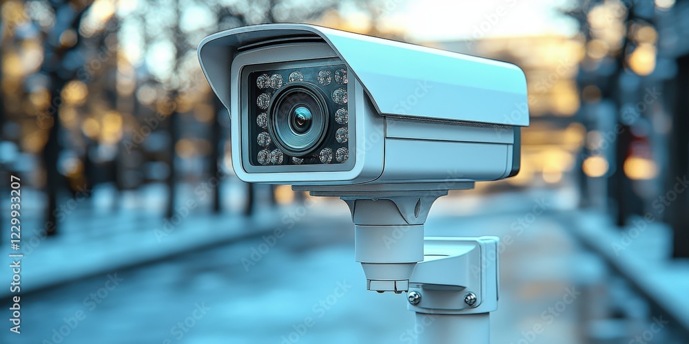 Security camera mounted on a pole observing outdoor area for surveillance and monitoring purposes Security camera mounted on a pole observing outdoor area for surveillance and monitoring purposes