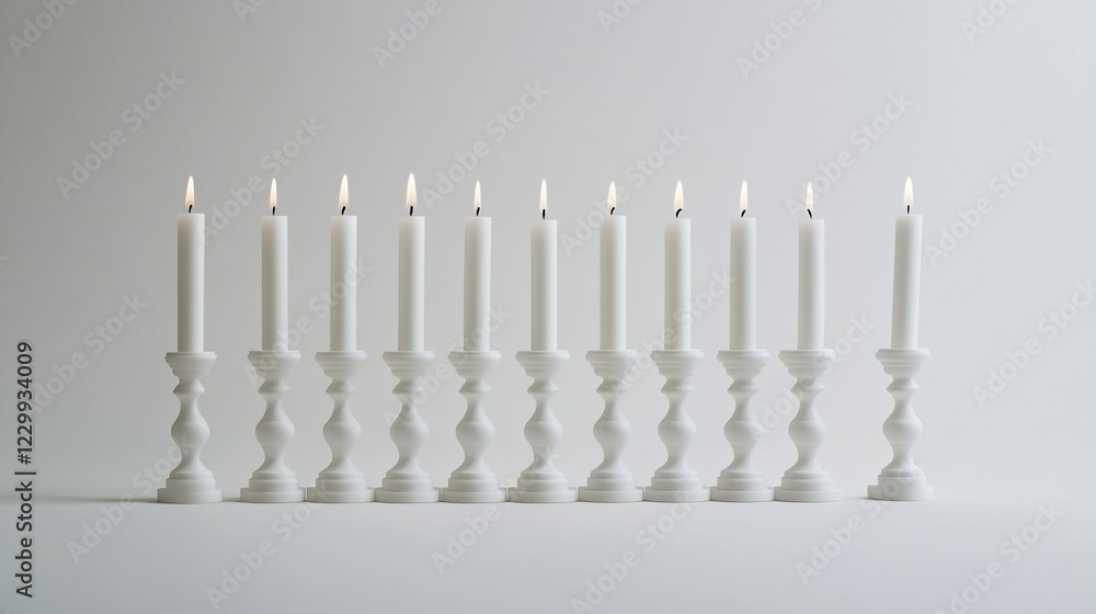 Fototapeta premium Ten White Candles Burning Brightly