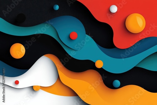 This image features vibrant fluid shapes intertwining harmoniously, accompanied by 3D spherical elements, showcasing a stunning blend of colors and modern design aesthetics.