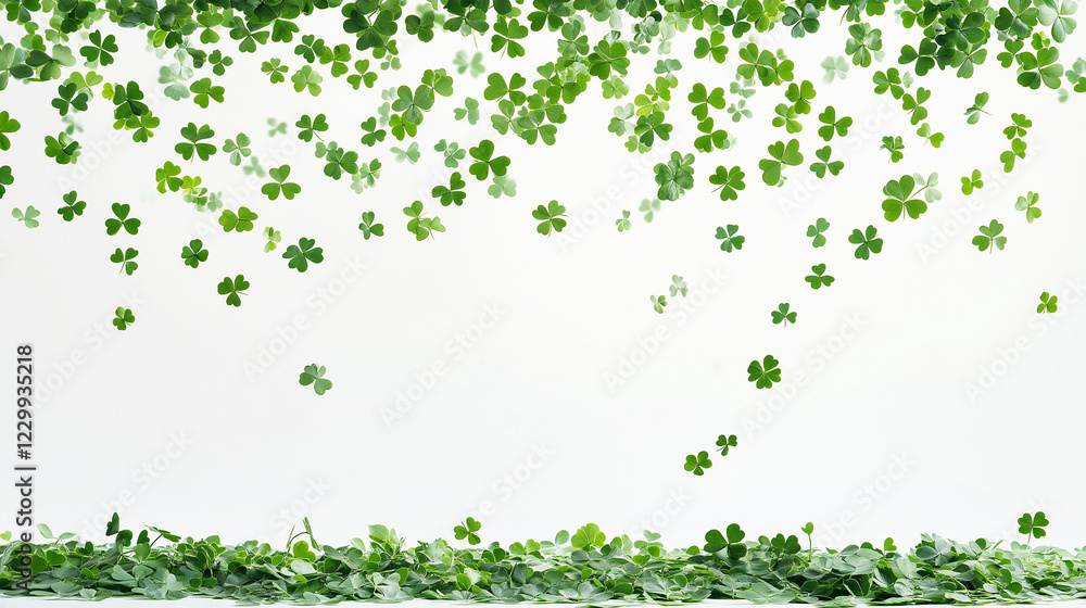 Falling Green Clover Leaves on White Background Falling Green Clover Leaves on White Background
