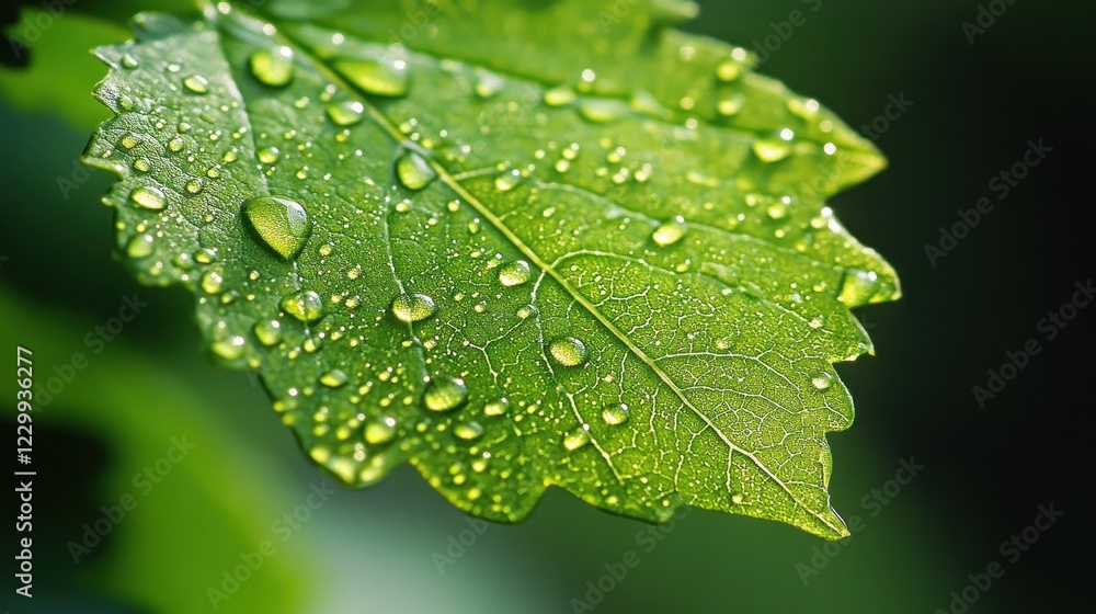 Green Leaf Covered in Morning Dew Drops Green Leaf Covered in Morning Dew Drops