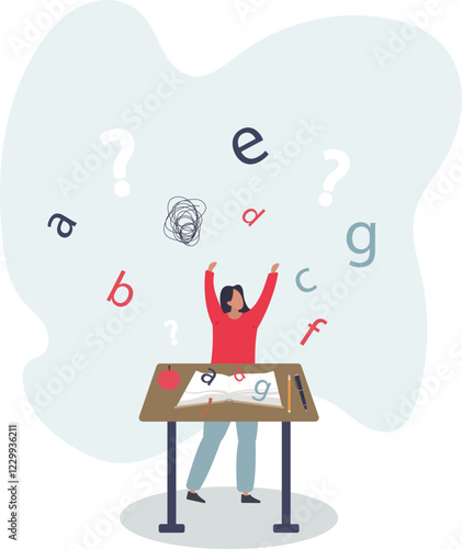 Dyslexia, disability disorder, problem of reading and understanding .flat characters.