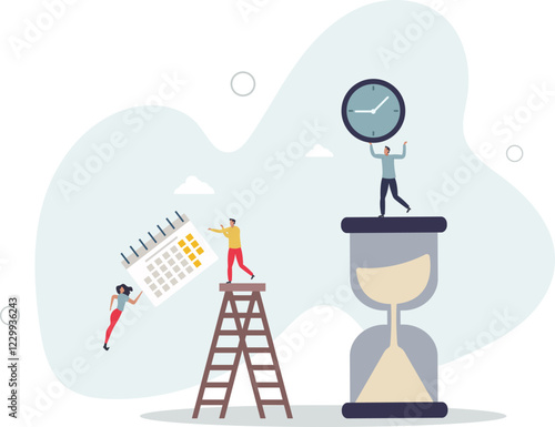 Time management.Cartoon tiny people schedule business tasks of month in calendar timetable.work with priority list.flat characters.