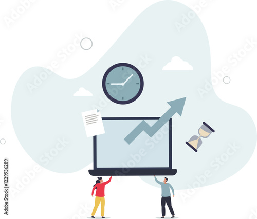 Time tracking and effective working hours management .Productive software app for employee work efficiency monitoring.flat characters.