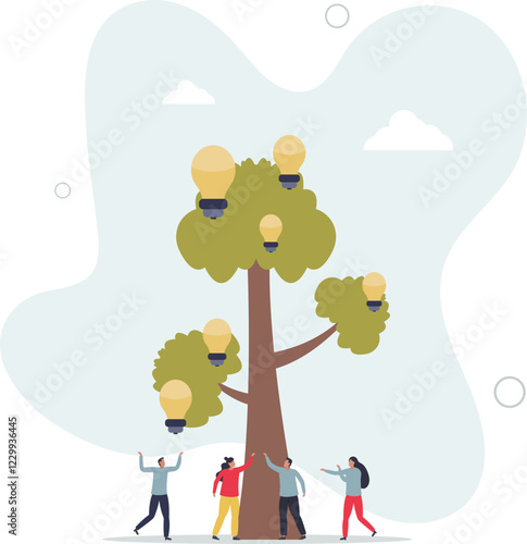 Green innovations in business as tree with creative ideas.Environmental company brainstorm..flat characters.
