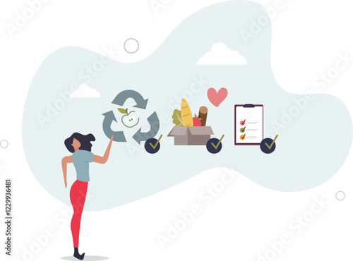 Food waste management and grocery leftovers separation.Garbage recycling with green and nature friendly lifestyle to reduce organic rubbish, trash and litter.flat characters.