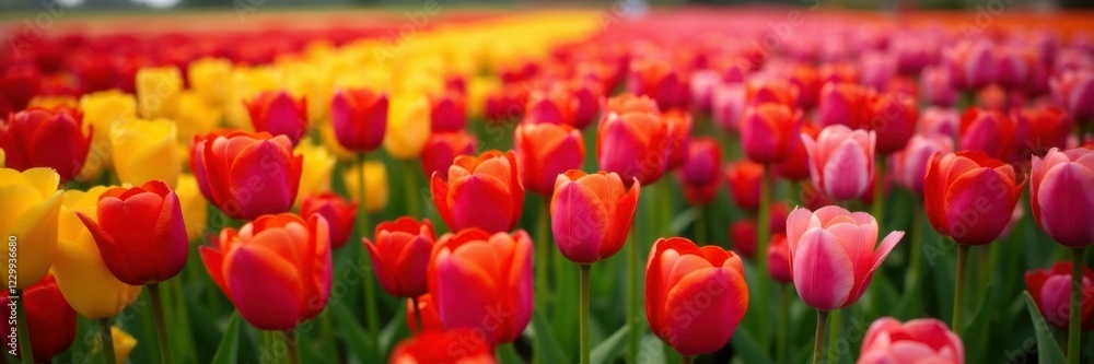 Tulip field with a mix of red, yellow, pink, and purple flowers, red tulips, field Tulip field with a mix of red, yellow, pink, and purple flowers, red tulips, field