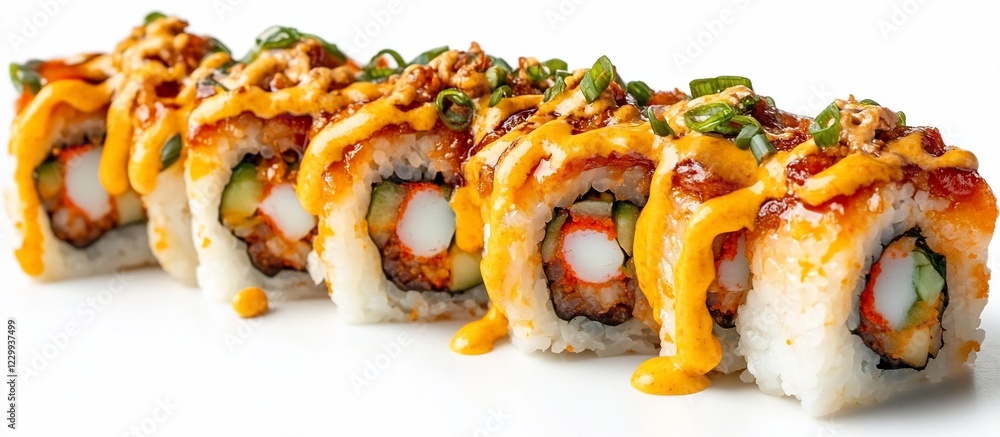 Delicious Spicy Unagi Sushi Roll with Creamy Sauce Delicious Spicy Unagi Sushi Roll with Creamy Sauce