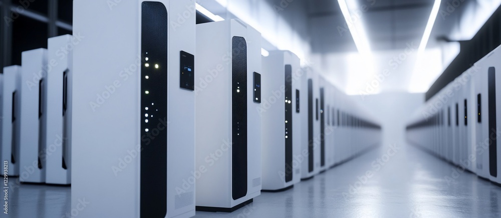 Obraz premium Modern Energy Storage Facility: Rows of Advanced Battery Systems