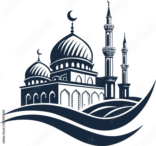 Vector beautiful mosque icon design with white background 