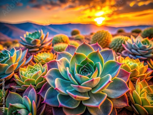 Wallpaper Mural Double exposure magic: vibrant macro shots of succulents capture desert beauty. Torontodigital.ca