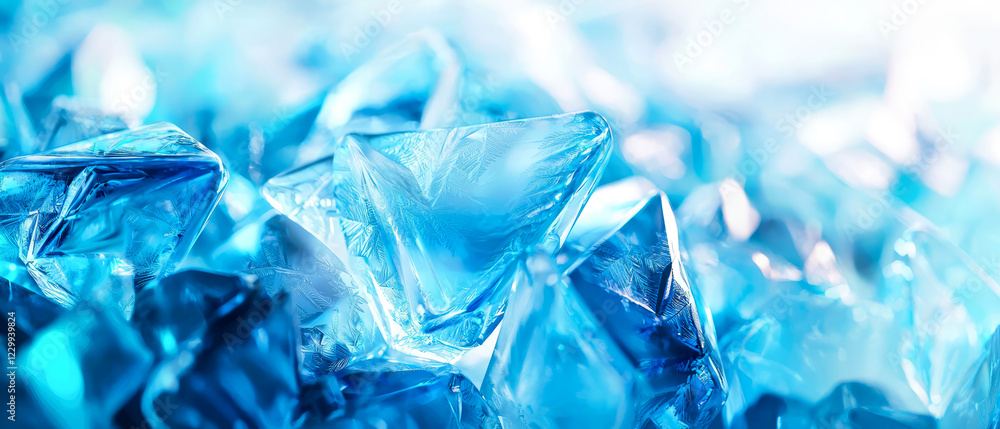 Glowing blue ice crystals with sharp edges and intricate textures. A mesmerizing macro shot capturing the beauty of frozen nature, Winter abstract design concepts.Generative ai Glowing blue ice crystals with sharp edges and intricate textures. A mesmerizing macro shot capturing the beauty of frozen nature, Winter abstract design concepts.Generative ai