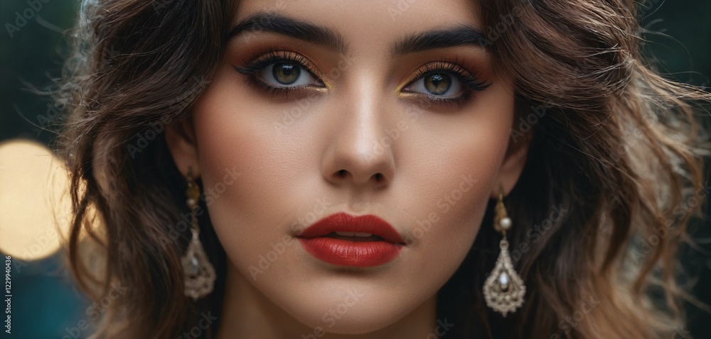 Fototapeta premium Beautiful cinematic beauty macro woman face close-up wearing sensual light make-up