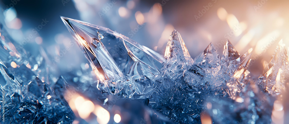 Ultra detailed shimmering crystal ice particles with sharp, faceted edges, sparkling lights, bokeh.Close up macro shot capturing the beauty of frozen nature. Abstract winter design.Generative ai Ultra detailed shimmering crystal ice particles with sharp, faceted edges, sparkling lights, bokeh.Close up macro shot capturing the beauty of frozen nature. Abstract winter design.Generative ai