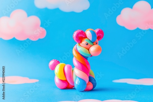 Rainbow Balloon Animal Against A Blue Sky Background photo