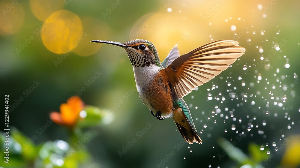 Naklejka premium Hummingbird in Flight: A Burst of Color and Grace