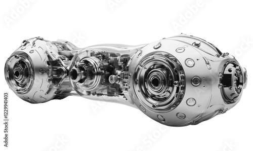 Futuristic Chrome Spaceship 3D Render Grey Background