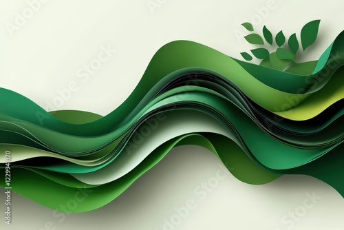 This image showcases elegant waves of green paper, beautifully representing nature's beauty and tranquility, evoking feelings of calmness and connection to the environment.