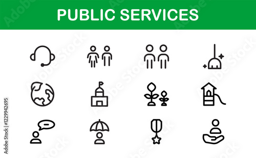 Public Services Icons. Scalable Outline Graphics for Civic, Infrastructure, and Community Service Applications